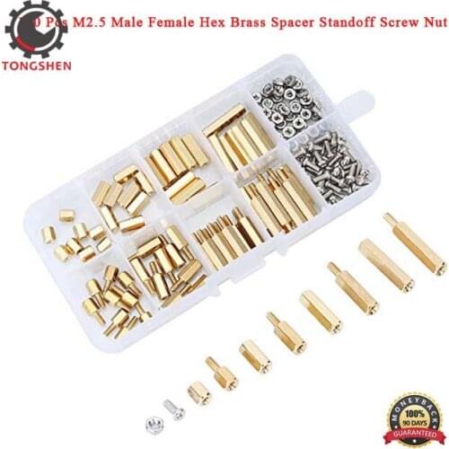 180Pcs Male Female Hex Brass Spacer Standoff Screw Nut Assortment Kit M2.5 Hex Nut Spacing Screw Brass Threaded Pillar PCB Space