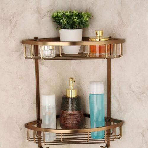 Wall Mounted Antique Finish Aluminum Bathroom Shower Shampoo Shelf Basket Holder Fashion Double Layer