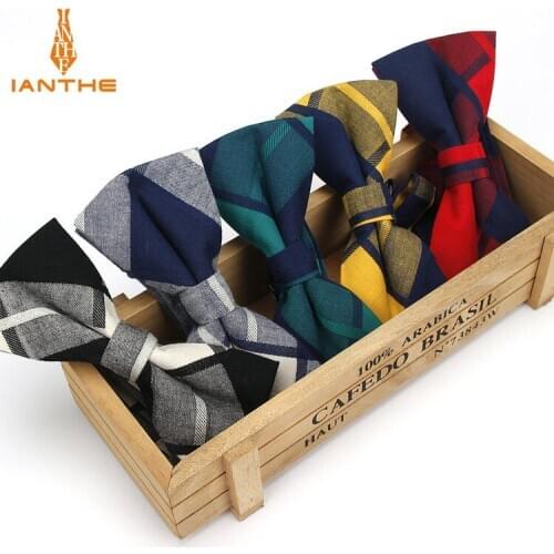 Brand New Mens Suits Cotton Bowtie for Wedding Plaid Vintage Bow Tie for Men Check Vintage Neck Tie Gravatas Slim Cravats