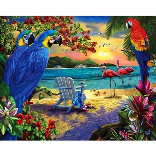 Landscape Diamond Art Parrots Mosaic Embroidery Painting Large Size Stones Drawing Picture Wall Decor Handcraft Gift New Arrival