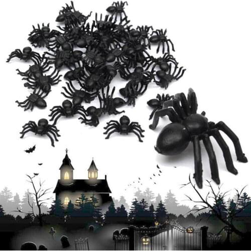 50x Plastic Black Spider Trick Toy Halloween Haunted House Prop Halloween Decoration Hot Sale