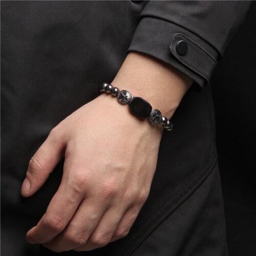 Handmade Braided Rope Lucky Anchor Hematite Lava Bracelet Men Women Gifts Black Round Beads Bracelet Fashion Friendship Jewelry