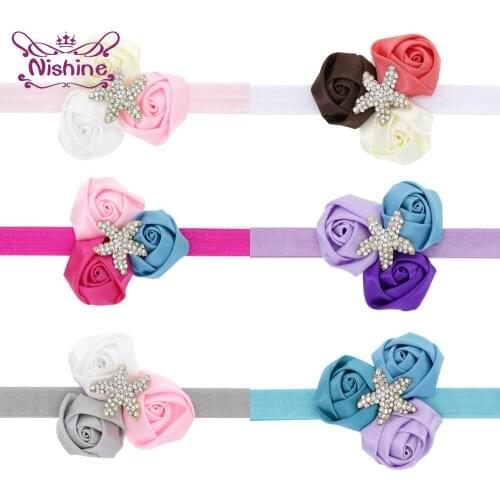 Toddler Cute Handmade Rose Flowers Elastic Hairband Shining Rhinestone Starfish Headband Children Headwear Christmas Decoration