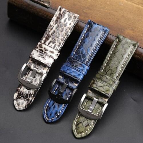 Handmade Python Leather Watchband 20 22 24 26MM Green Blue White Camouflage Leather Strap, For PAM111 441 Mens Bracelet