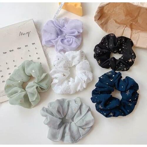 Shiny Star Chiffon Hair Scrunchies Women elastic rubber hair bands Girl Ponytail Holder Hair Ties Ropes hair accessories New