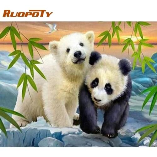 RUOPOTY Full Square Round Diamond Painting Panda Cross Stitch Diamond Embroidery Animal Rhinestones Pictures Handicrafts Diy Gif