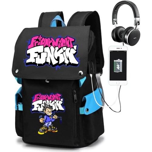 Game Friday Night Funkin Backpack Cosplay Canvas children Kids Schoolbag Travel Bag Back To School Bookbag Usb Charging Backpack