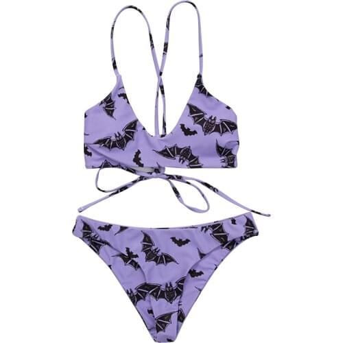 Sexy Printed Two Pieces Bikinis Set Women Straps Swimwear Fashion Back Drawstring Bra and Thong Bathing Suit Brazilian Biquini