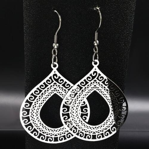 Fashion Flower Stainless Steel Drop Earrings for Women Jewelry Silver Color Earrings Jewelry boucle d'oreille femme E1513S02