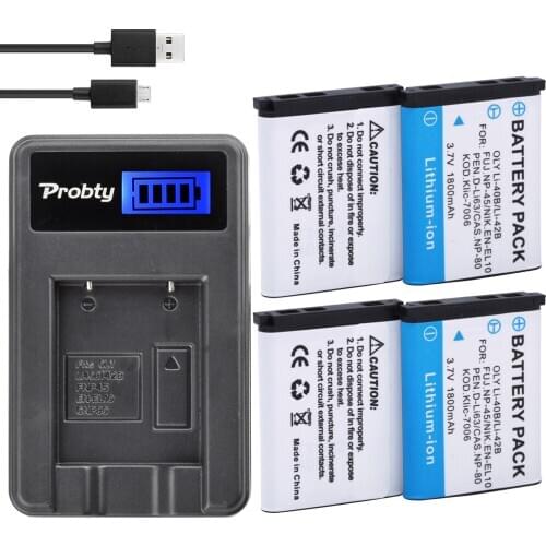 Probty LI-40B LI-42B Li 40B 42B Battery + USB LCD Charger for Olympus Stylus 1040 1050W 1060 1070 1200 7000 7010 7020 7030 7040