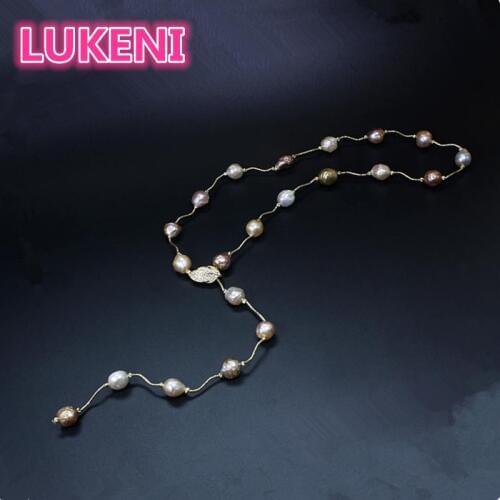 Luxury Sweater chain Real natural Metallic luster Big pearl 11-13mm Baroque Irregular Pearl Necklace for women Free shipping