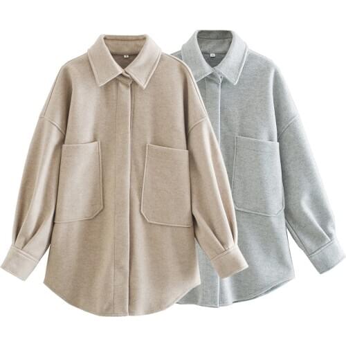 2020 Autumn Wintert New shirt Jacke Twomens Vintage Long Sleeve Side Pockets Female Outerwear Chic Overcoat