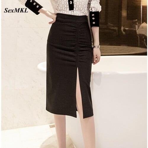 Korean Summer High Waist Pencil Skirt Women 2021 Fashion Elegant Red Bodycon Long Skirts Elegant Elastic Slim Office Midi Skirt