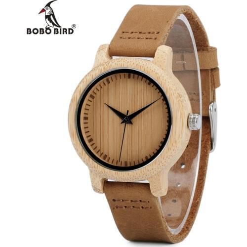 BOBO BIRD V-A10 Uniqu Womens Bamboo Wooden Watch Quartz Outdoor Sport Watches With Genuine Leather Strap Montre Femme
