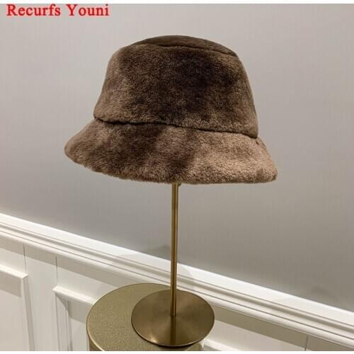 TOP Winter Lambswool Hats Women South Korean/Japan 100% Wool Fur Fisherman Casquette Female White/Grey Shearing Warm Basin Caps