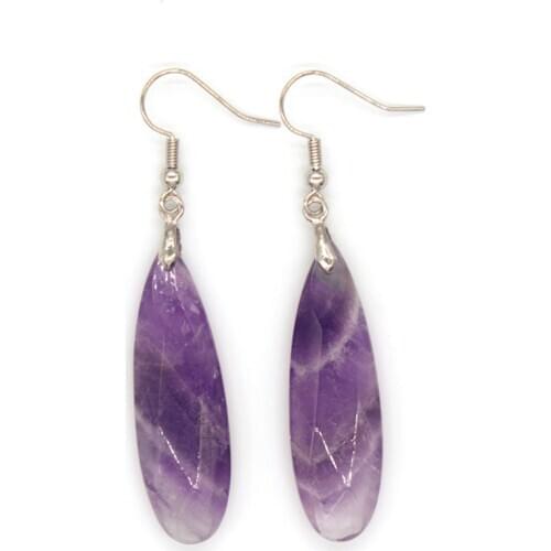 Trendy-beads Popular Silver Plated Long Water Drop Natural Amethysts Dangle Earrings For Women Anniversary Jewelry