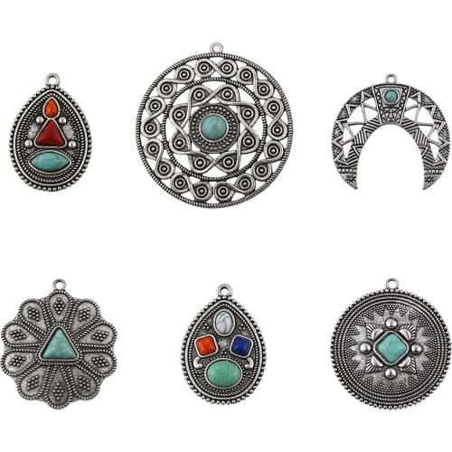 4PCS Antique Large Round Hollow Open Flower/Moon Stone Charms Pendants for Necklace Jewelry Making Findings Accessories