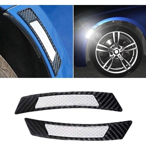 2PCS Car Reflective Strips Warning Stickers Carbon Fiber Car Wheel Eyebrow Arch Trim Lips Strip Fender Flare Protector