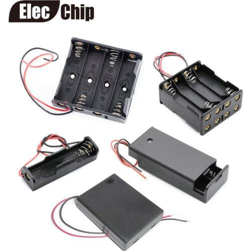 5PCS Black Plastic AA AAA 18650 Battery Storage Box Case 2 3 4 Slot Way DIY 3A Batteries Clip Holder Container With Wire Lead