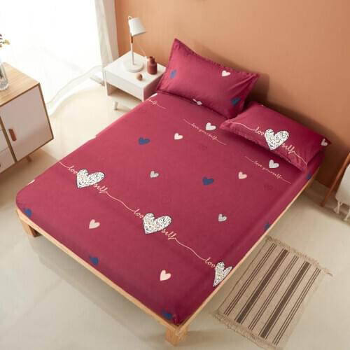 Bonenjoy 3 Pcs Bed Sheet on Elastic Queen/King Size sabanas cama 150 Bed Fitted Sheet with Pillowcase Red Color Bed Linen Single