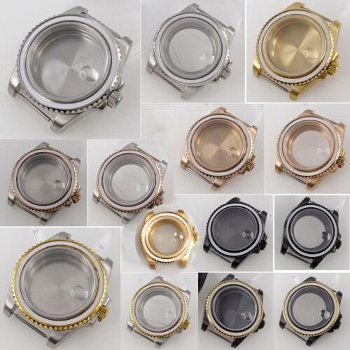 40mm Gold/Black/Silver SUB Watch Case For NH35 Miyota 82 Series ETA 2836 DG 2813 Movement Without Bezel Insert Sapphire Crystal