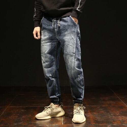 Fashion Streetwear Men Jeans Loose Fit Spliced Designer Casual Denim Cargo Pants Winter Plus Velvet Hip Hop Warm Jogger Trousers