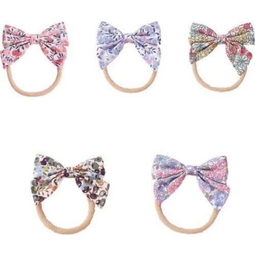 Elastic Fabric flower Bow Headbands For Baby Nylon Girls Hair Bows Kids Hair Turban Skinny Stretchy Rubber Hair Accessorie