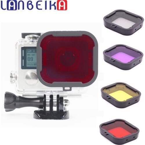 LANBIEKA For Gopro HERO 3+ 4 Lens Filter Diving Filter Lens Camera Red Purple Yellow Gray Housing Case Underwater Lens Converter