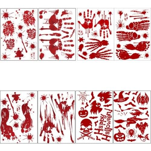 Halloween Decorations Blood Handprint Wall Stickers Blood Footprint Bat Easter Sticker Window Sticker Decorative Window Film