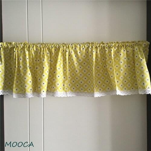 American style cotton kitchen curtain yellow and white geometric curtain