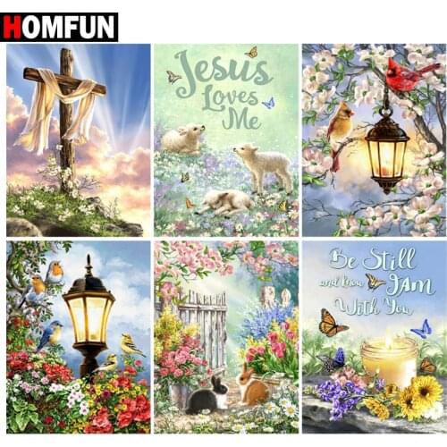HOMFUN Art 5D Diy Diamond Painting "Text lamp flower" Diamond Pictures Cross Stitch 3D Rhinestone Embroidery Decor