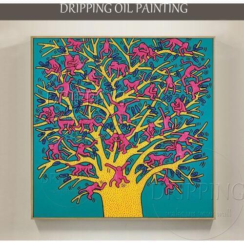 Skilled Painter Hand-painted High Quality Funny Men Oil Painting on Canvas Small Men and Tree Oil Painting for Living Room