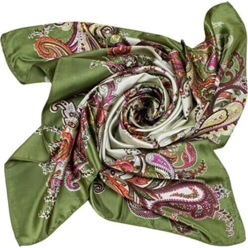 90x90cm Square Towel Imitated Silk Fabric Women Flower Print satin elegant color ladies autumn and winter Head Wrap Scarf Gift