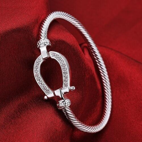 M925 Stamped Silver color Filled Horse Shoe Bracelet Water Drops Bracelet Jewelry Women Love Valentines Day Gift B217