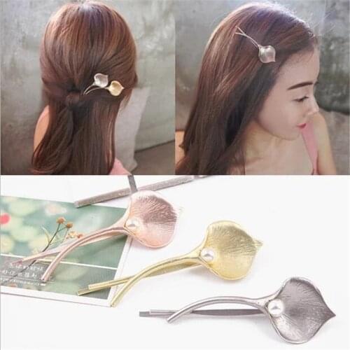 Fashion Women Girl Wedding Hair Clip Hairpin Flower Barrettes Solid Metal Leaf Pearl Hair Clips Hairpins Hair Accessories