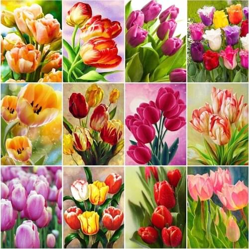 Full Square/ Round Drill 5D Diy Diamond Painting Tulips Flower Diamond Embroidery Cross Stitch Rhinestone Mosaic Art Home Decor
