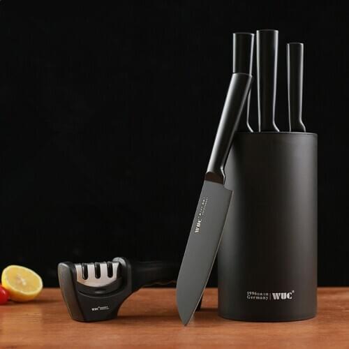 Stainless Steel Knife Set 6 Pcs Household Kitchen Knife Set Holder Block Stand Storage Sharpener Black BO Oxidation Technology