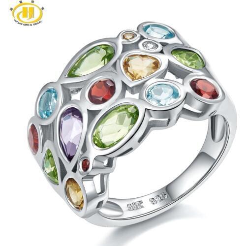 Natural Coloful Silver Rings 3.71 Carats Genuine 925 Sterling Silver Cluster Rings for Women Fine Elegant Jewelry Gift