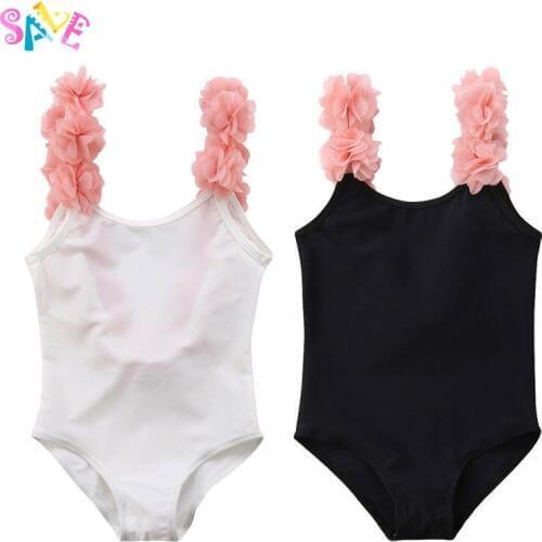 2020 New Fashion Toddler Infant Child Kids Baby Girls 3D Floral Solid Swimwear Swimsuits Beachwear Backless One Piece Outfit