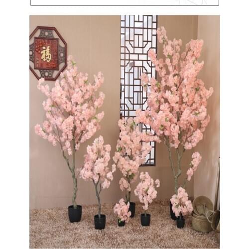 New white pink color Artificial Cherry Blossom Tree with vase for Hotel shop Landscape DIY Wedding Centerpieces Decoration