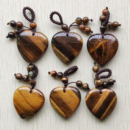 Wholesale 6pcs/lot new fashion natural tiger eye stone heart charms pendants 30mm for DIY Handmade jewelry making free shipping