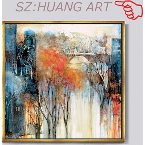 Art Landscape Oil Paintings Tree Pictures Yellow Fall Canvas Wall Art for Living Room Handmade Art Spring Scenery Decor