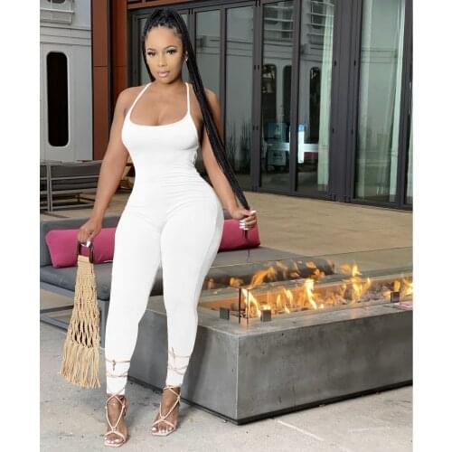 Sexy Women Jumpsuit Spaghetti Strap Backless Solid Color Halter Party Night Clubwear Summer Clothes For Women Outfit