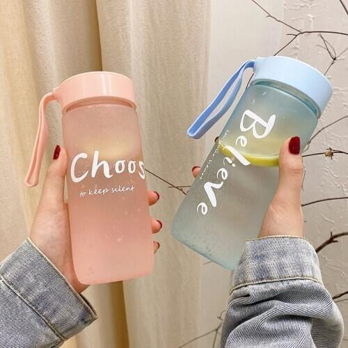 600ml Large capacity Plastic Water Bottles BPA Free Sports Water Bottle Transparent/Frosted Travel Cup With Silicone Rope