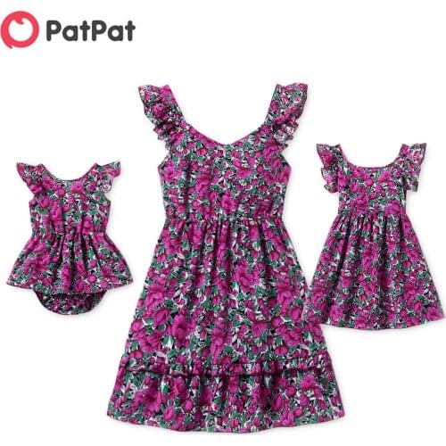 PatPat Floral Print Ruffle Sleeveless Dresses for Mommy and Me