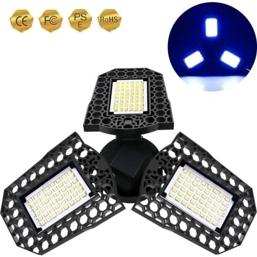 80W/60W/40WLED High Bay Lamp E27 Wide Pressure Garage Light Three Leaf Folding Deformation Warehouse Lights for Factory Basement