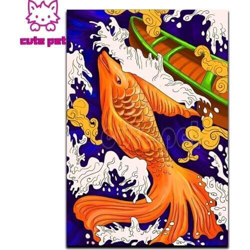 Full Round square Drill animal carp Diy Diamond Painting Koi Cross Stitch 5D Diamond puzzle Embroidery Mosaic Decoration salon