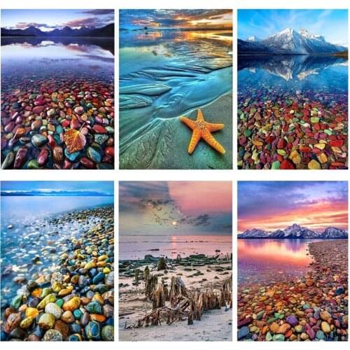 Full Drill Diamond Painting Moon Tree 5D Handmade Diamond Embroidery Shell Mosaic Seaside Landscape Art Kit Home Decoration