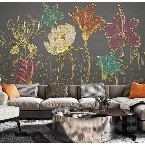 Custom 3D Wall Murals Wallpaper Luxury Golden Embossed Flower Leaves Modern Living Room Dining Room Background Photo Wall Paper