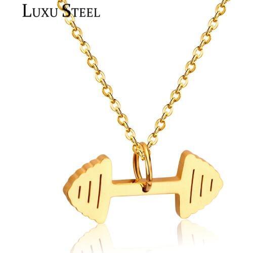 LUXUSTEEL Fitness Pendant Necklace Gold Color Cross fit Barbell Necklace 2017 New Fashion Jewelry